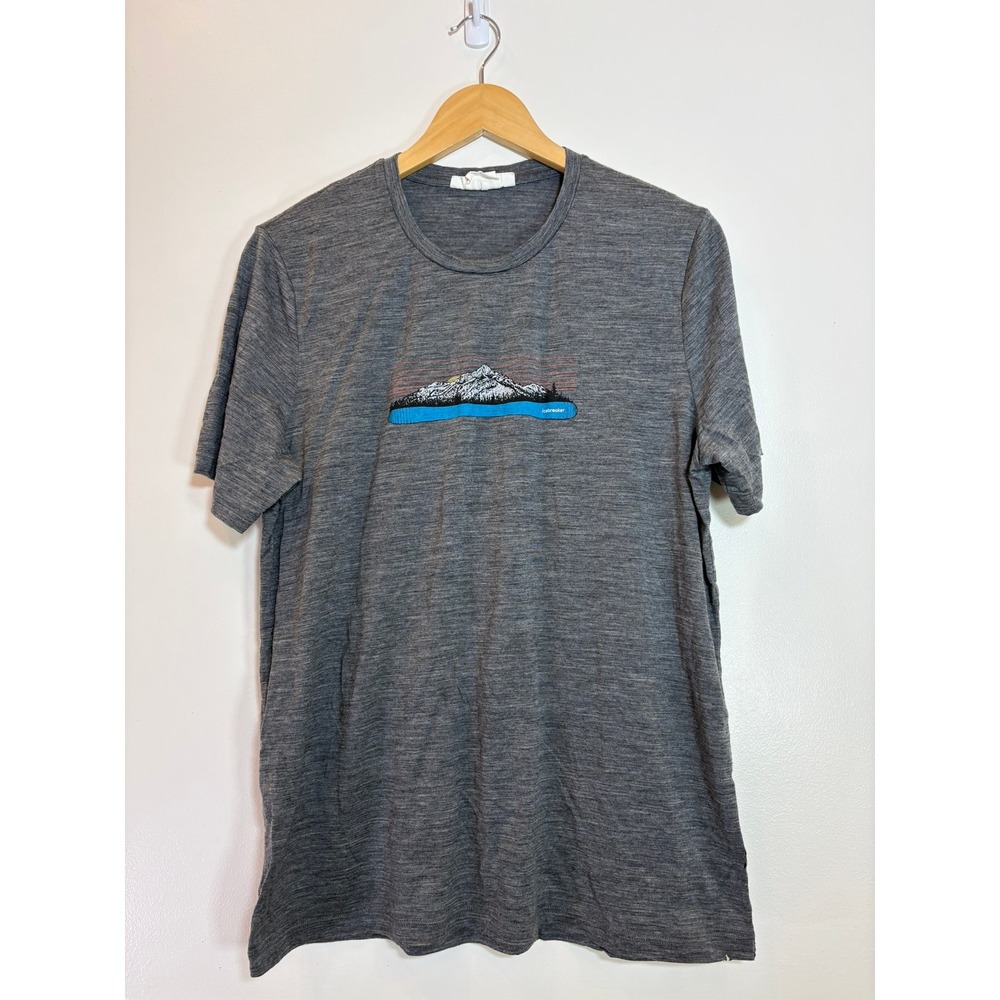 Icebreaker Mens 150 Merino Wool Tech Lite II Mountain Lake Tee Gray Sz M FLAW